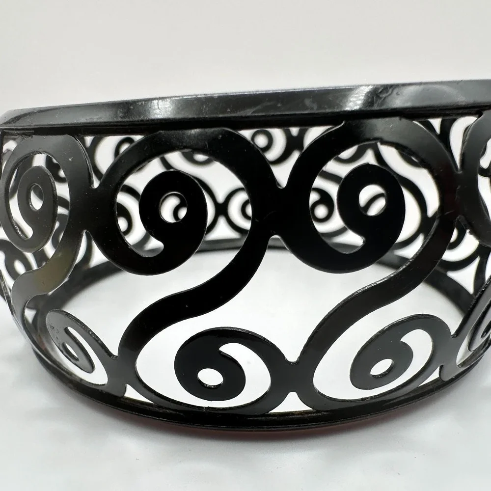 Vintage 90s Candle Scroll Collectin Black Metal Jar Candle Holder Votive Jewelry
